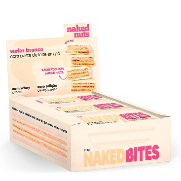 Naked Nuts Bites Wafer Leite em pó Chocolate branco Clube do