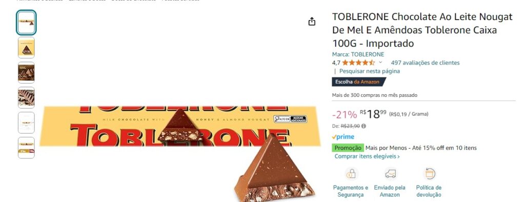 TOBLERONE Chocolate Ao Leite Nougat De Mel Clube Do Presidente